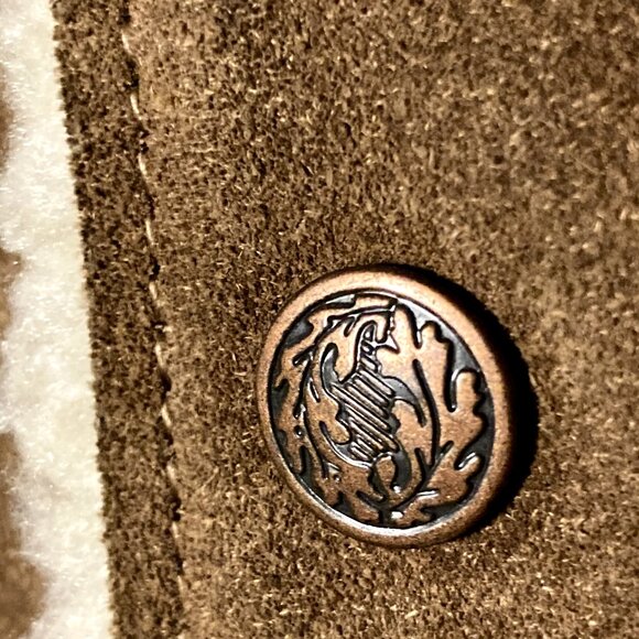 Mens Vintage STEER BRAND Suede Leather Sherpa Vest - Brown Size L Made in USA - Picture 9 of 16